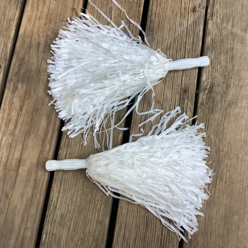 Cheerleading Pom Poms Pair Solid White 10